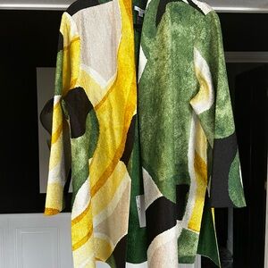 Chico's Green and Yellow Textured Cardigan